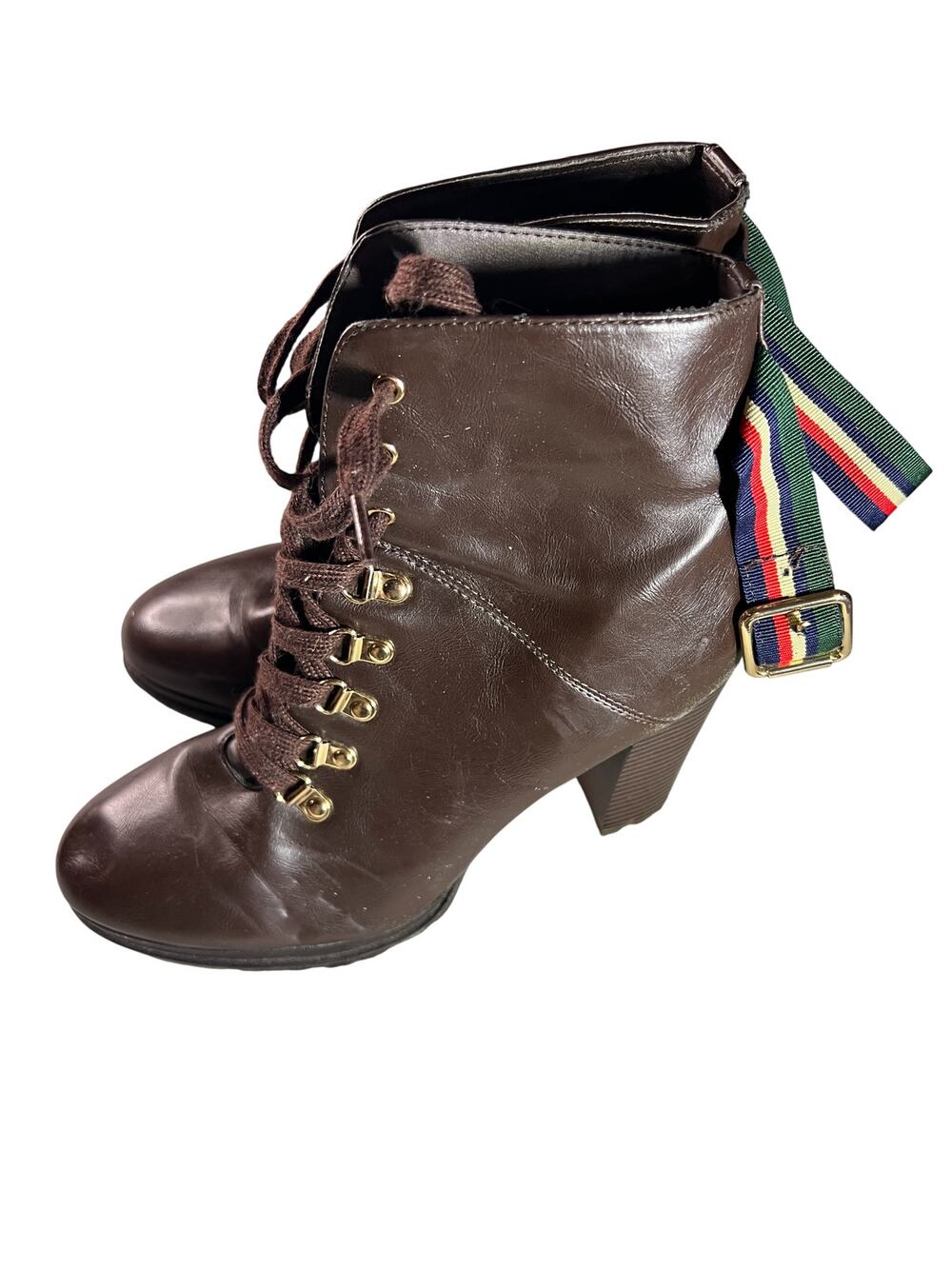 JustFab Ribonea brown Lace Up Platform Bootie 10